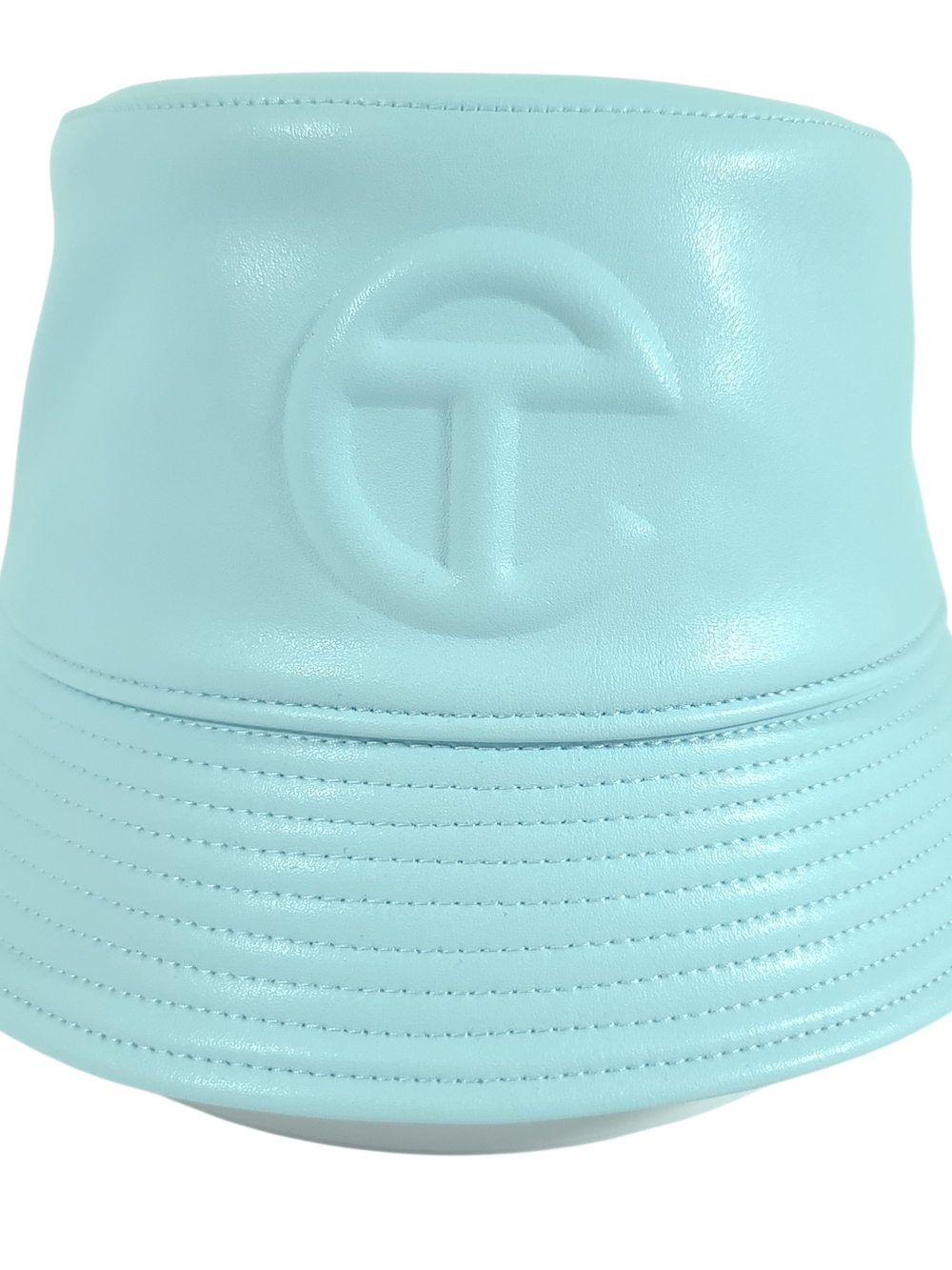 Telfar Pool Blue Vegan Leather Embossed Signature Logo Bucket Hat NEW WITH TAGS